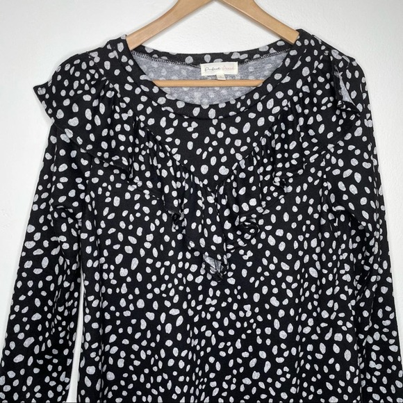 Perfect Peach Polka Dot Ruffle Crew Neck Sweater Size S - Picture 2 of 8